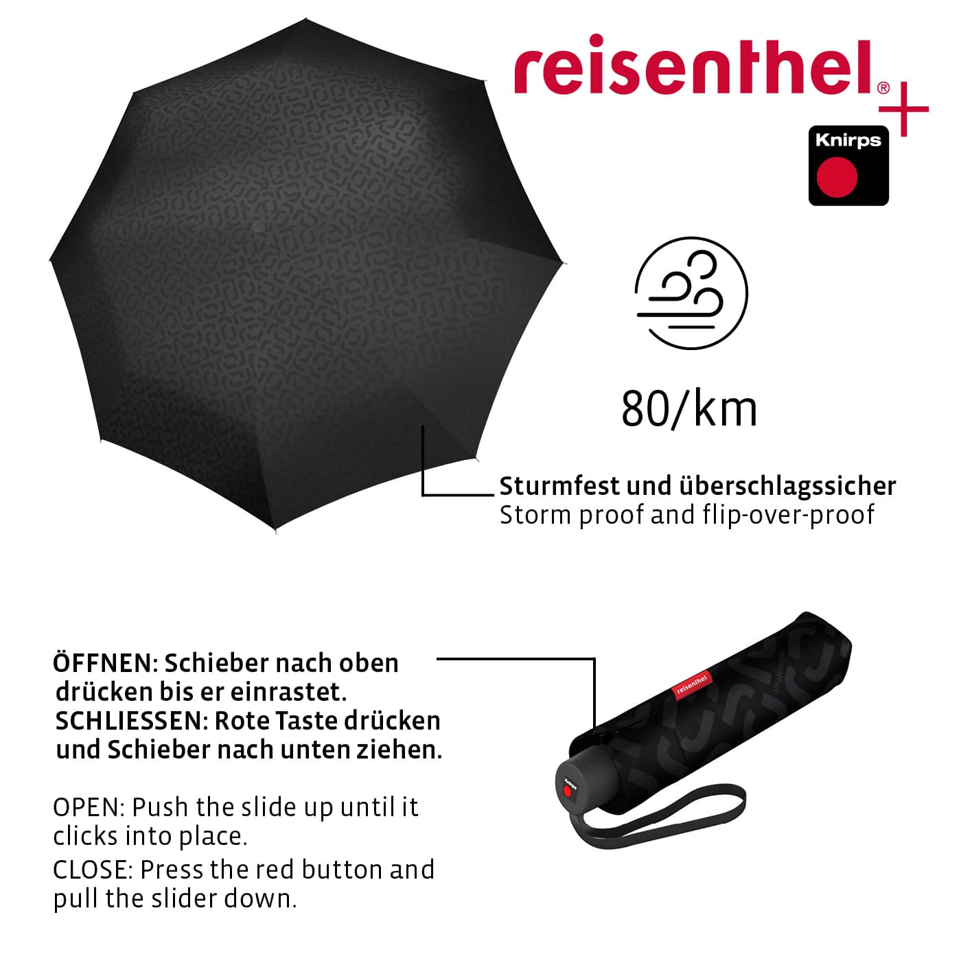 Parapluie Pocket Classic – Signature Black Hot Print – REISENTHEL – Image 4
