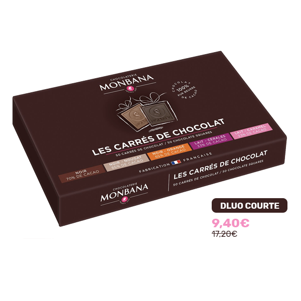 Coffret 50 carrés de chocolat – MONBANA Les carrés de chocolat – Assortiment (195g)