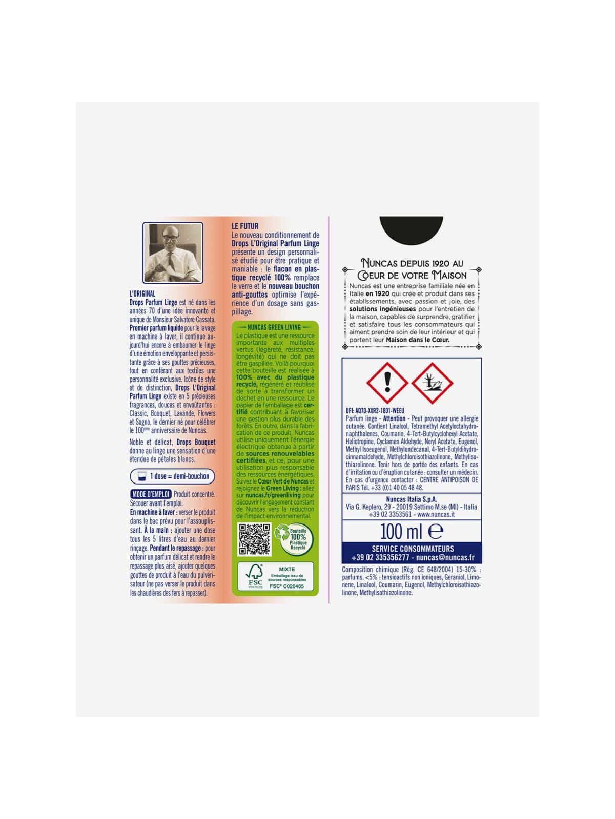 Parfum pour linge Drops Bouquet 100ml NUNCAS – Image 2