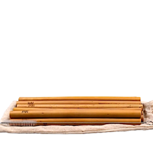 Set de 12 pailles en bambou naturel + goupillon